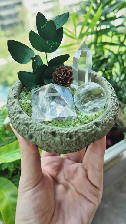 Peridot & Clear Quartz Garden – Pyramid, Sphere & Point