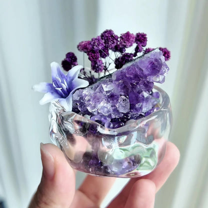 Amethyst Floral Garden – Mini Glass Bowl Decor