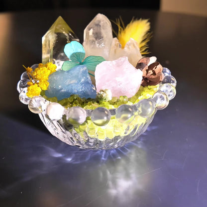 Aquamarine, Rose Quartz & Clear Quartz Garden