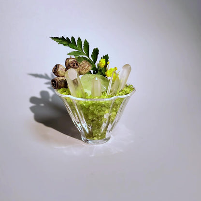 Prehnite & Citrine Garden – Green Miniature Decor