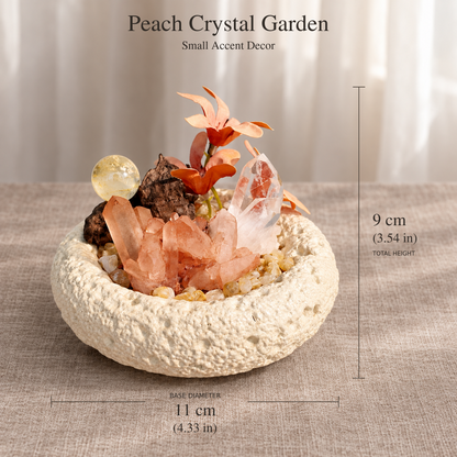 Crystal garden dimensions: approximately 11 cm base diameter and 9 cm arranged height