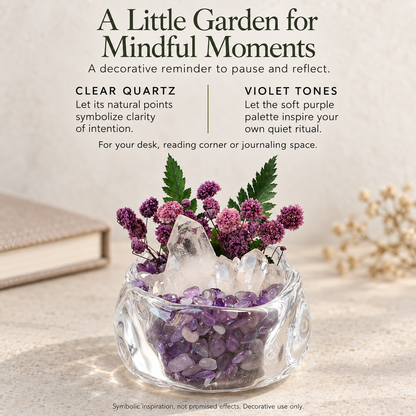 Clear quartz and violet tones as symbolic inspiration for mindful moments